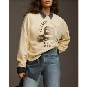 MOTHER Western Butter Yellow Yee Haw Rodeo Crew Sweatshirt, S